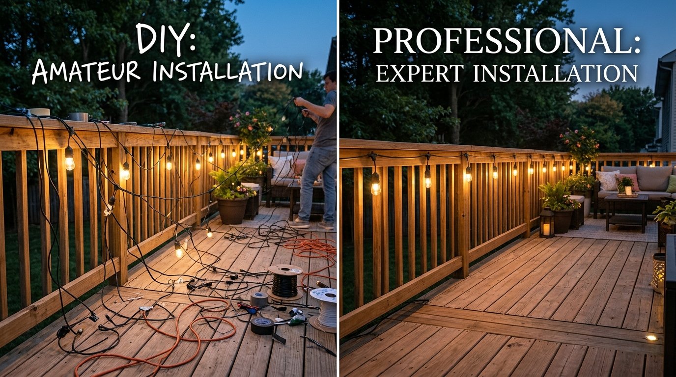 diy versus professional outdoor lighting installation pittsburgh comparison showing poor amateur work versus professional results