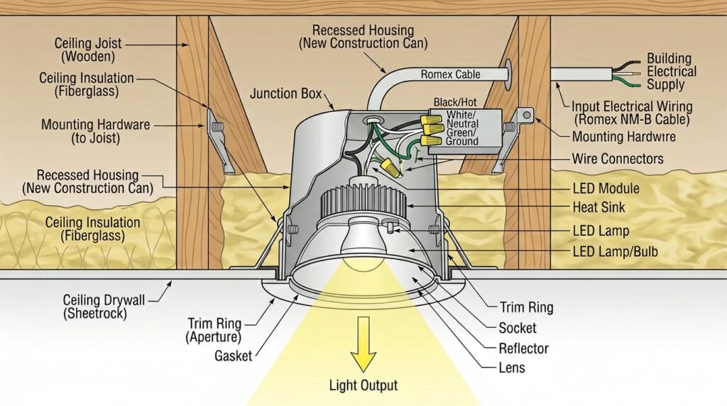 technical diagram showing recessed light fixture installation how recessed lighting works pittsburgh