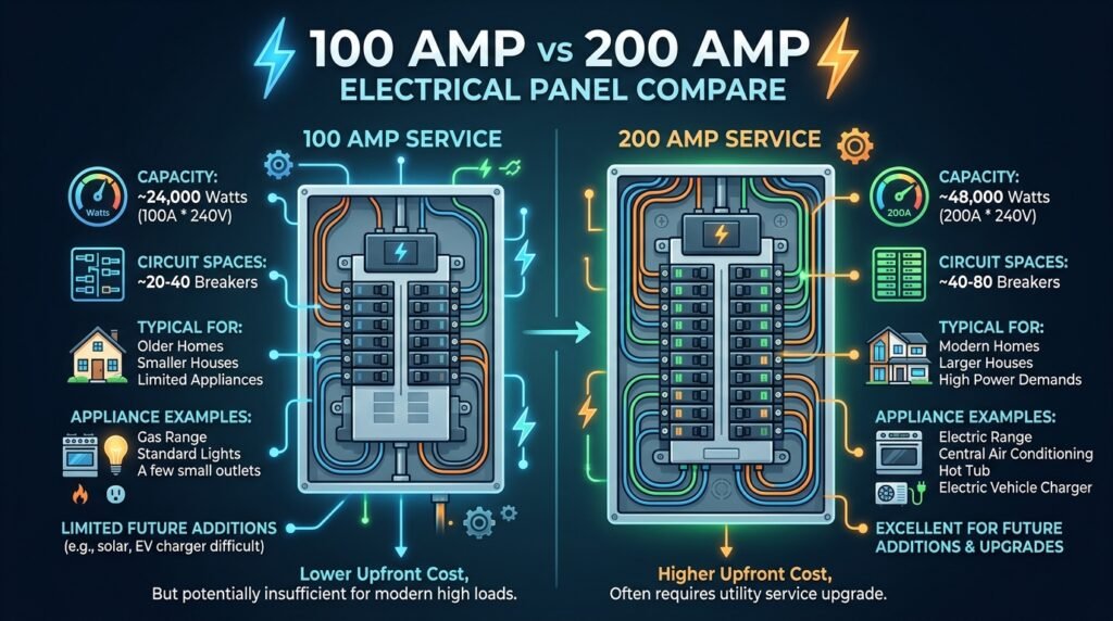 How Does a 100 Amp vs 200 Amp Electrical Panel Compare?
